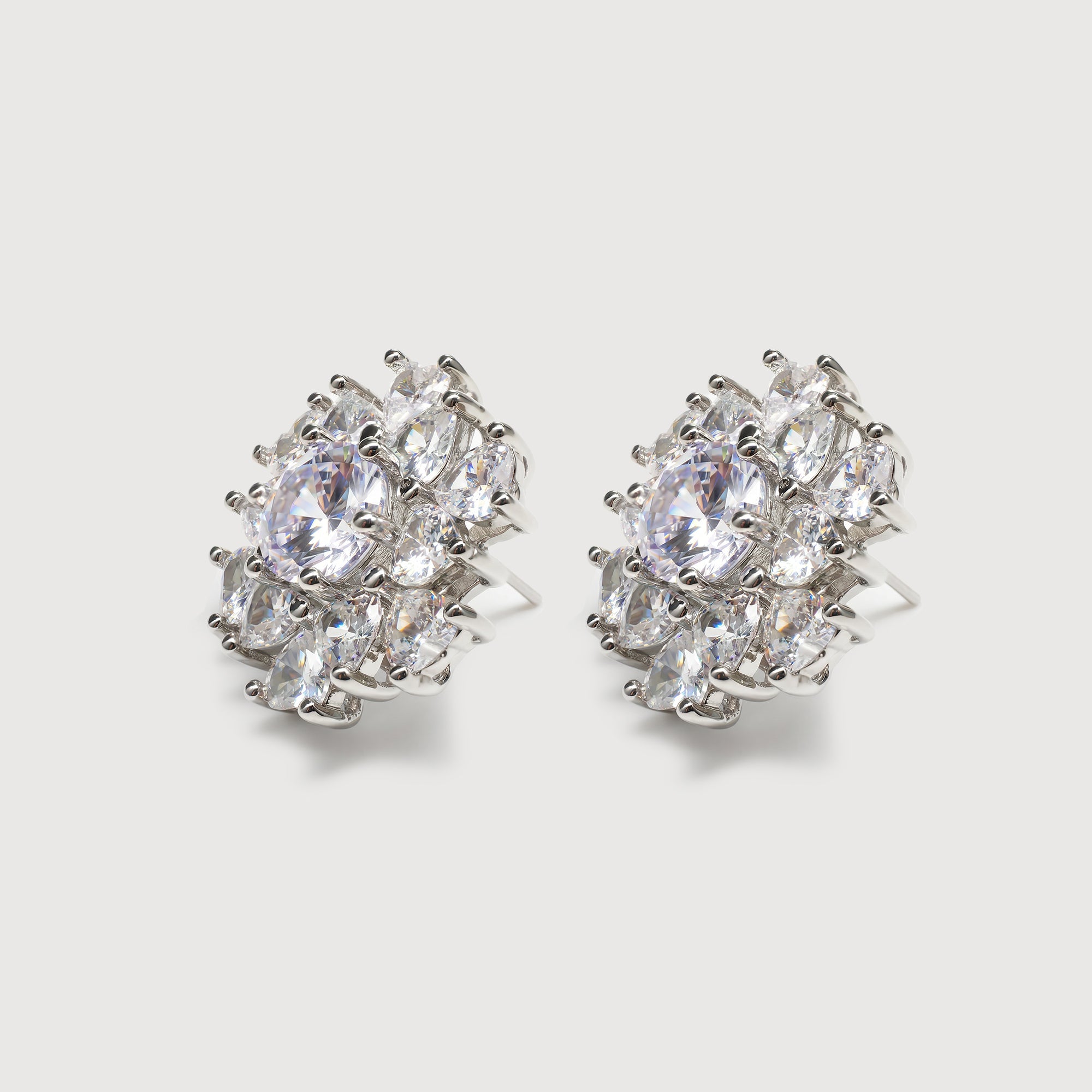 Silver-Tone Floral Cluster Zircon Stud Earrings