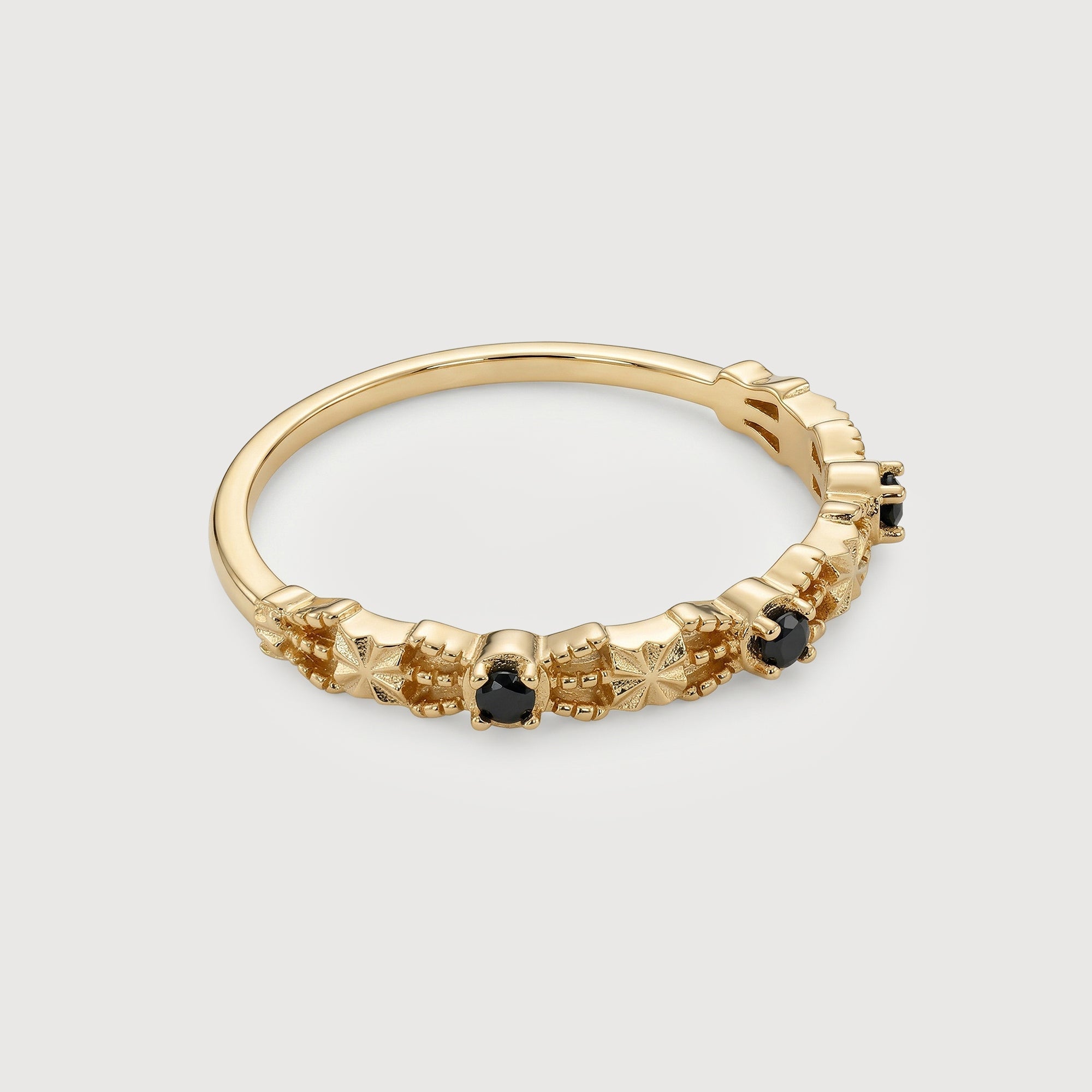 Gold-Plated S925 Patterned Stone Band Ring