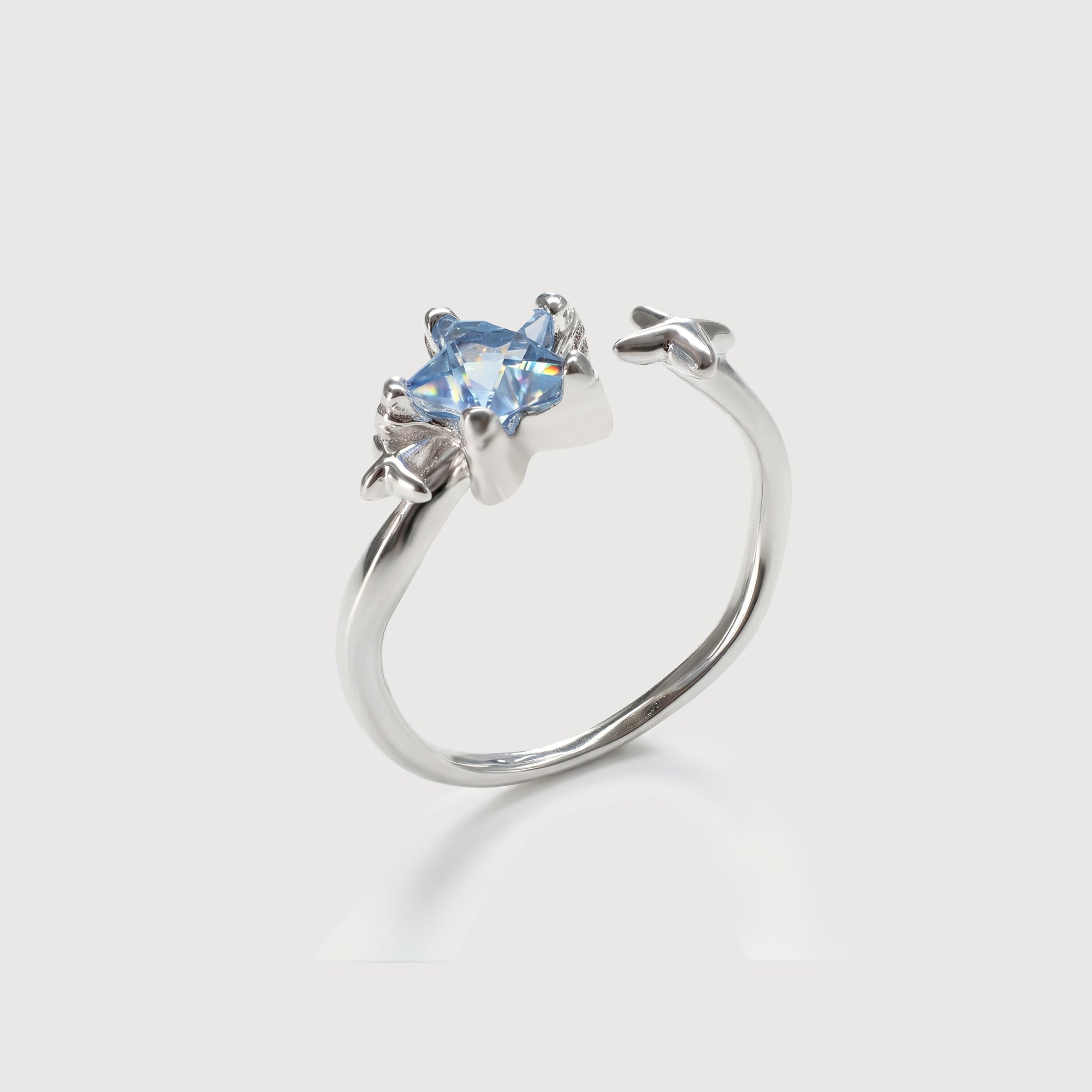 S925 Silver Blue Zircon Star Adjustable Ring