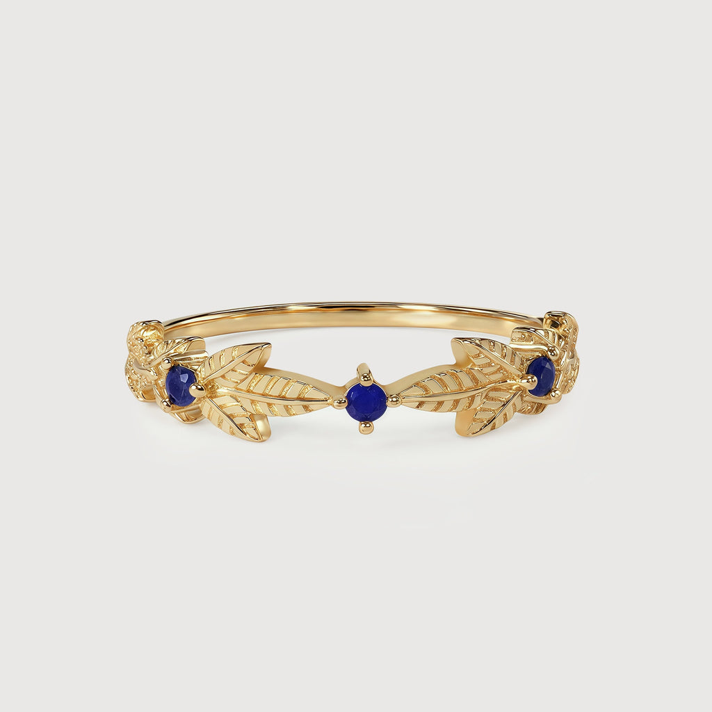 S925 Gold Plated Blue Spinel Leaf Adjustable Ring