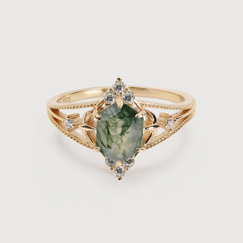 18K Gold-Plated S925 Moss Agate Ring