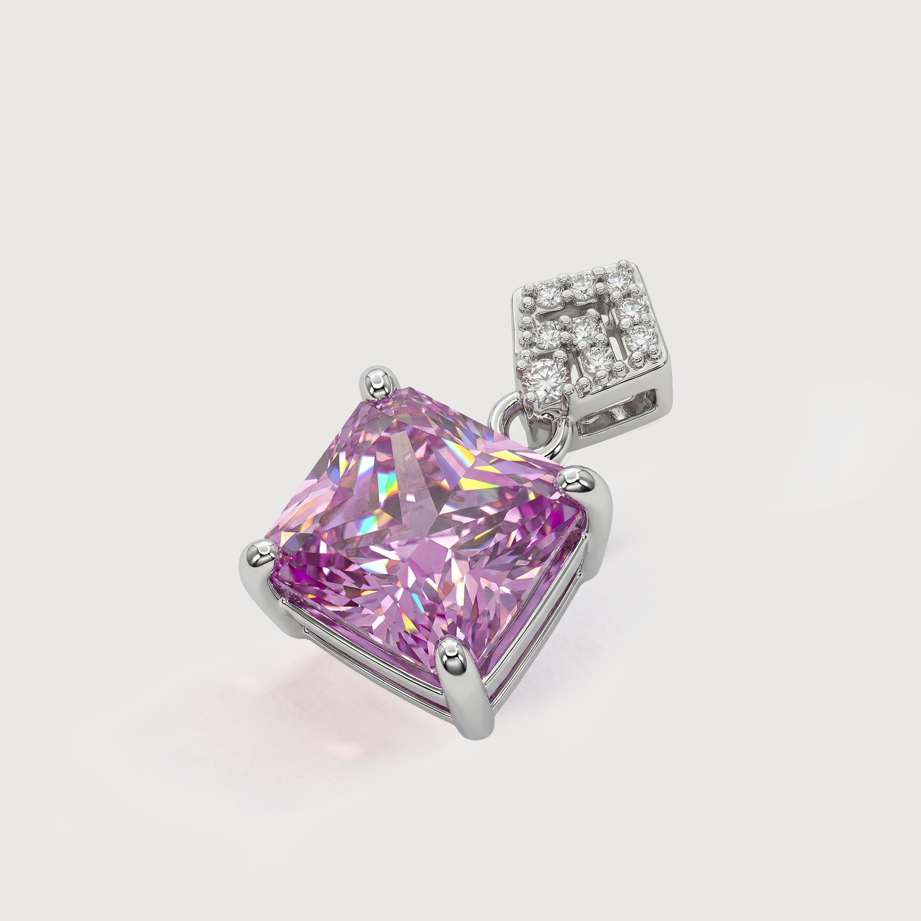 Pink Square-Cut Zircon Drop Stud Earrings