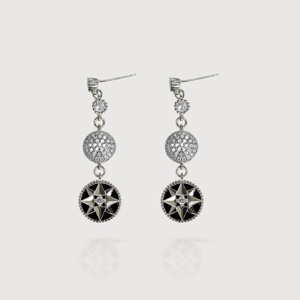 Silver-Tone Star Medallion Drop Earrings