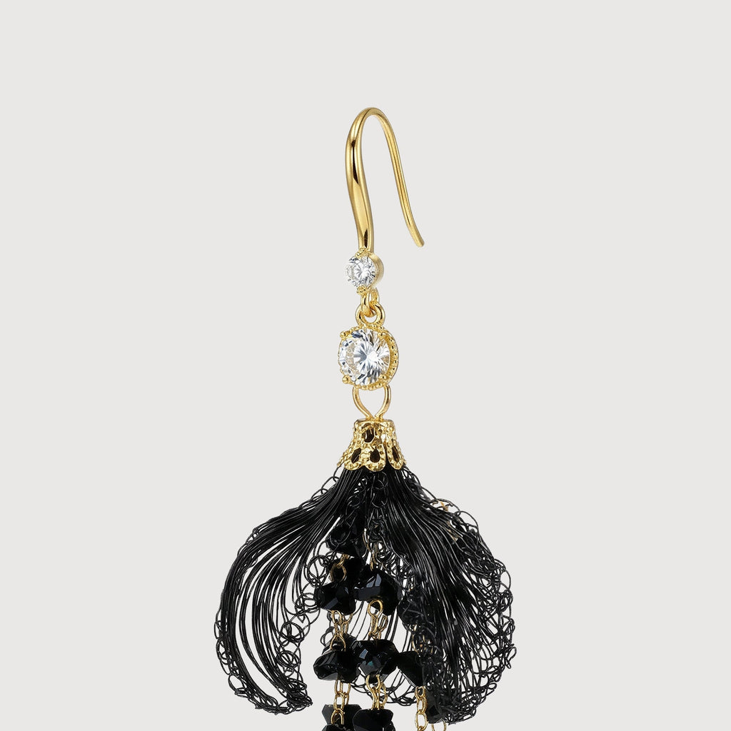 Black Tassel Zircon Fishhook Drop Earrings