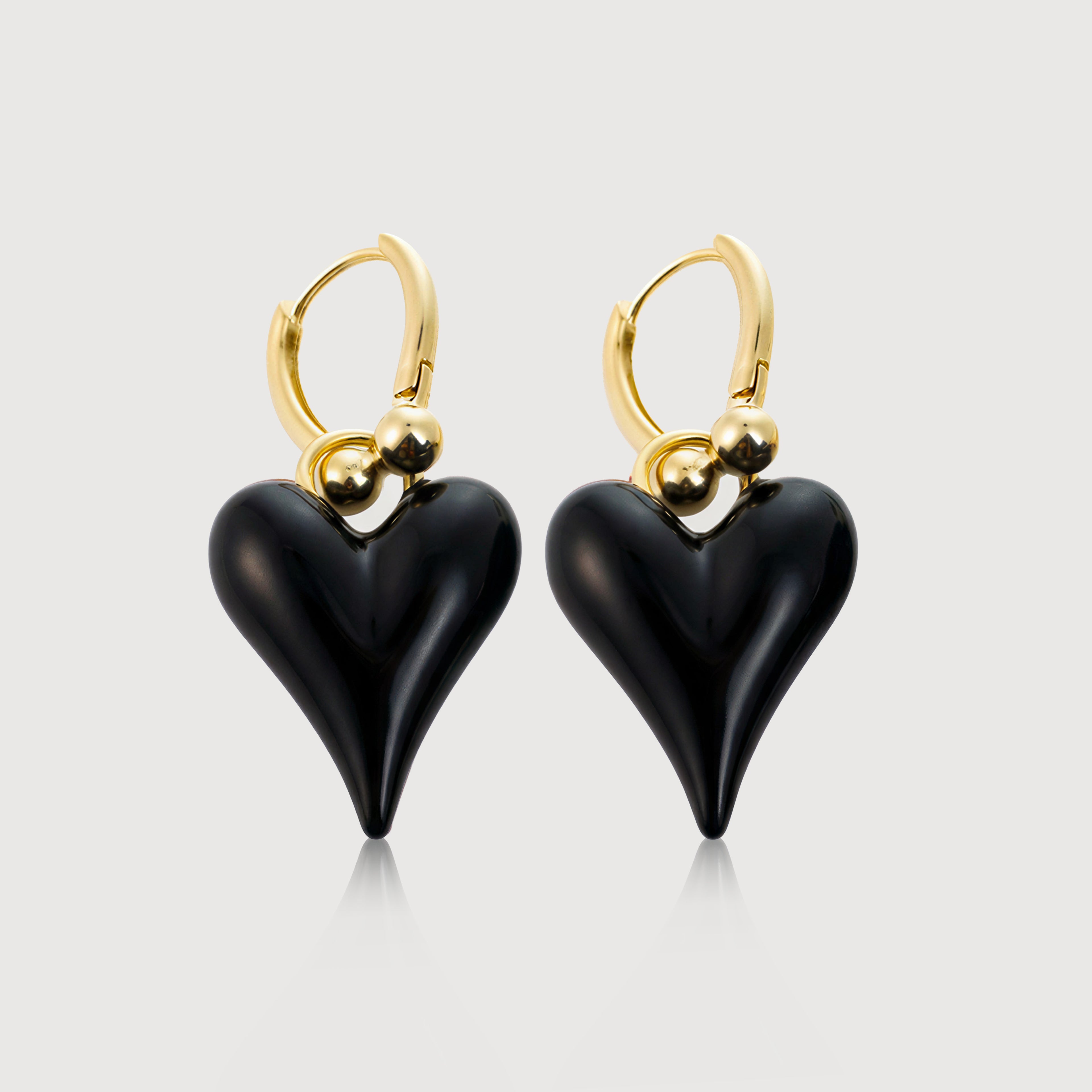 Gold-Tone Glossy Heart Drop Hoop Earrings