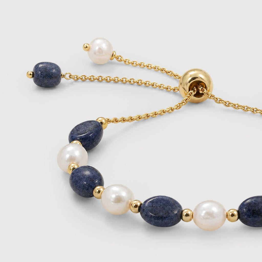 Gold-Plated Blue Aventurine Pearl Bracelet