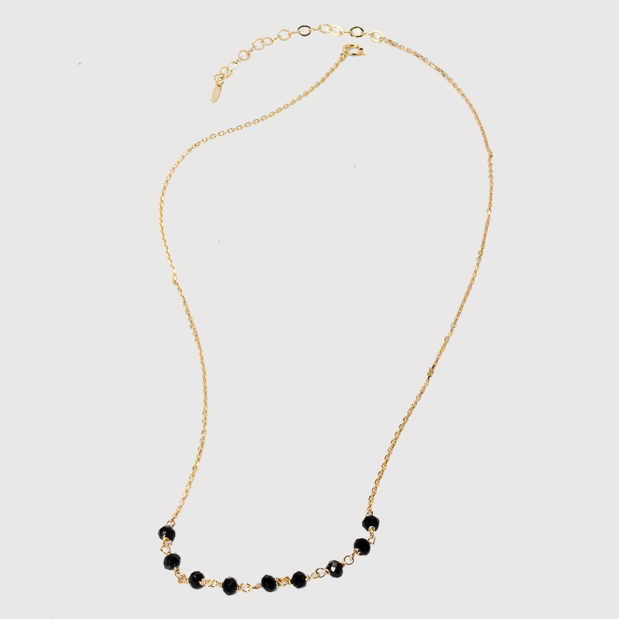 Black Faceted Bead Gold-Plated Necklace
