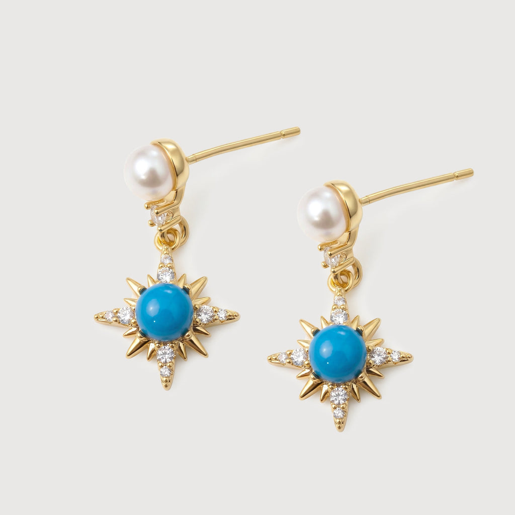 Pearl Blue Starburst Drop Earrings