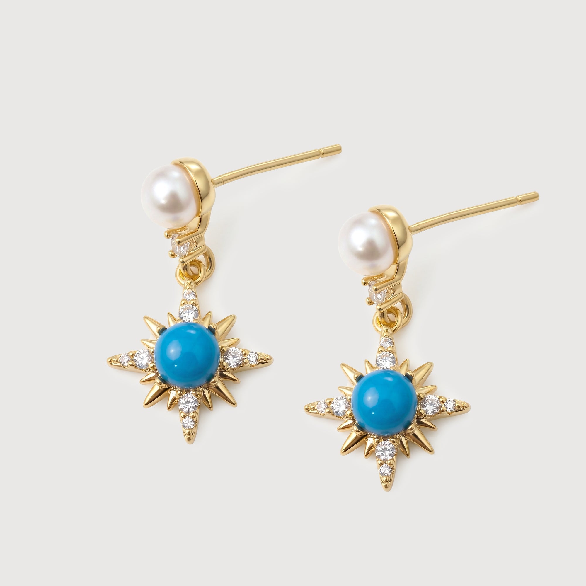 Pearl Blue Starburst Drop Earrings