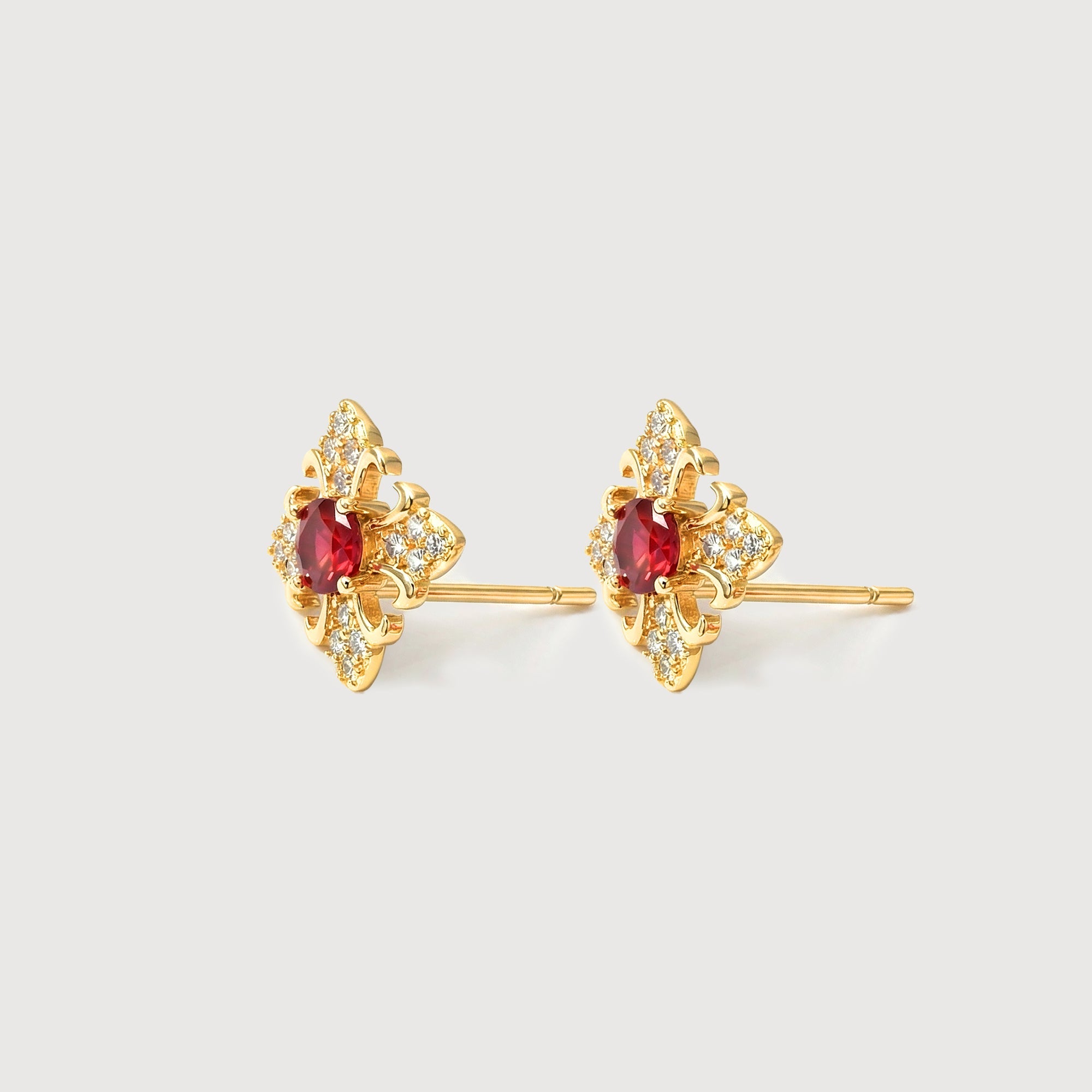 Ornamental Red Stone Sterling Silver Studs