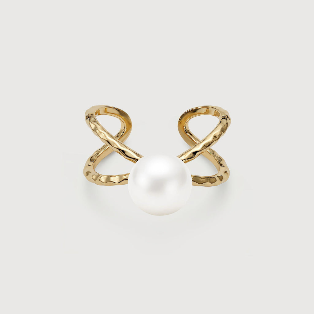 S925 Gold Plated Pearl Adjustable Open Ring