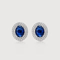 Blue Oval Zirconia Halo Stud Earrings
