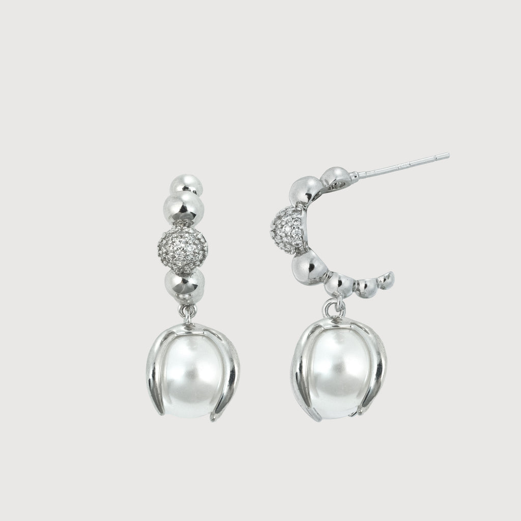Silver-Tone Beaded Pearl Drop Earrings