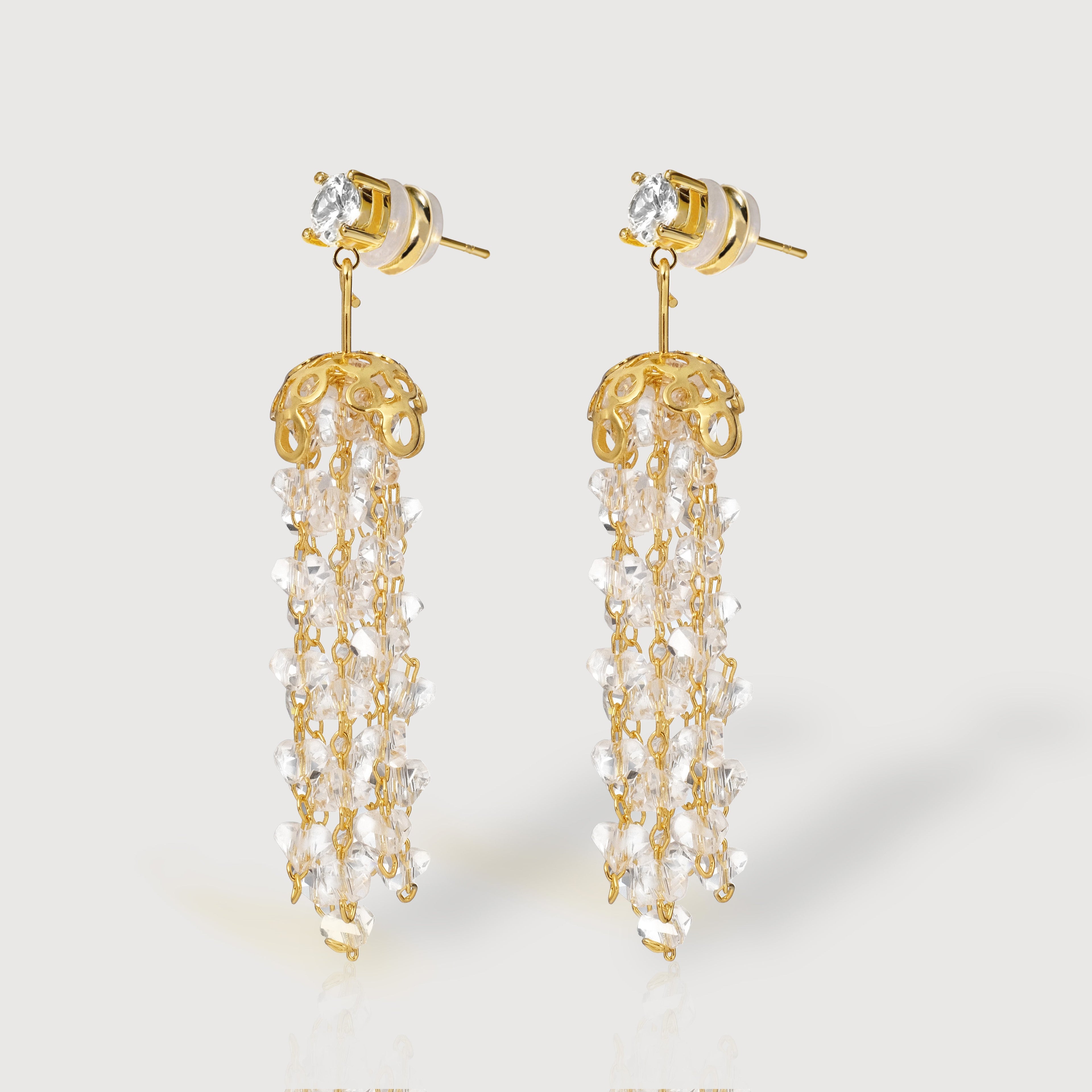 Zircon Cluster Tassel Drop Earrings