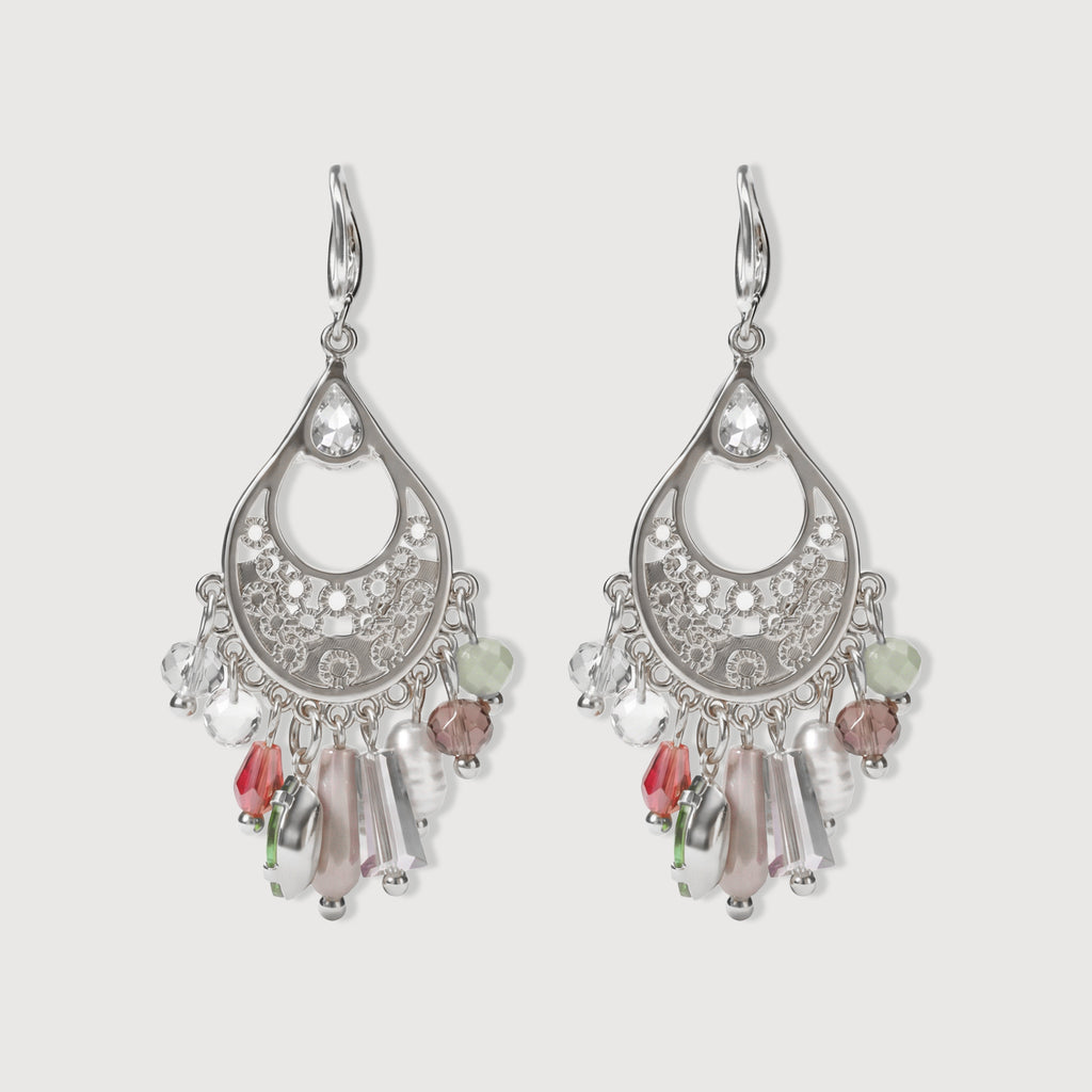 Silver-Tone Zircon Beaded Chandelier Earrings