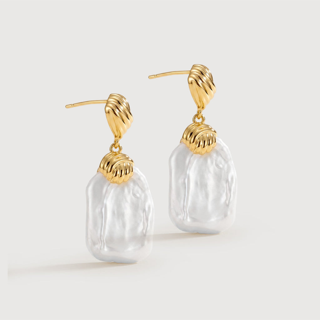 Textured Gold Baroque Pearl Drop Earrings