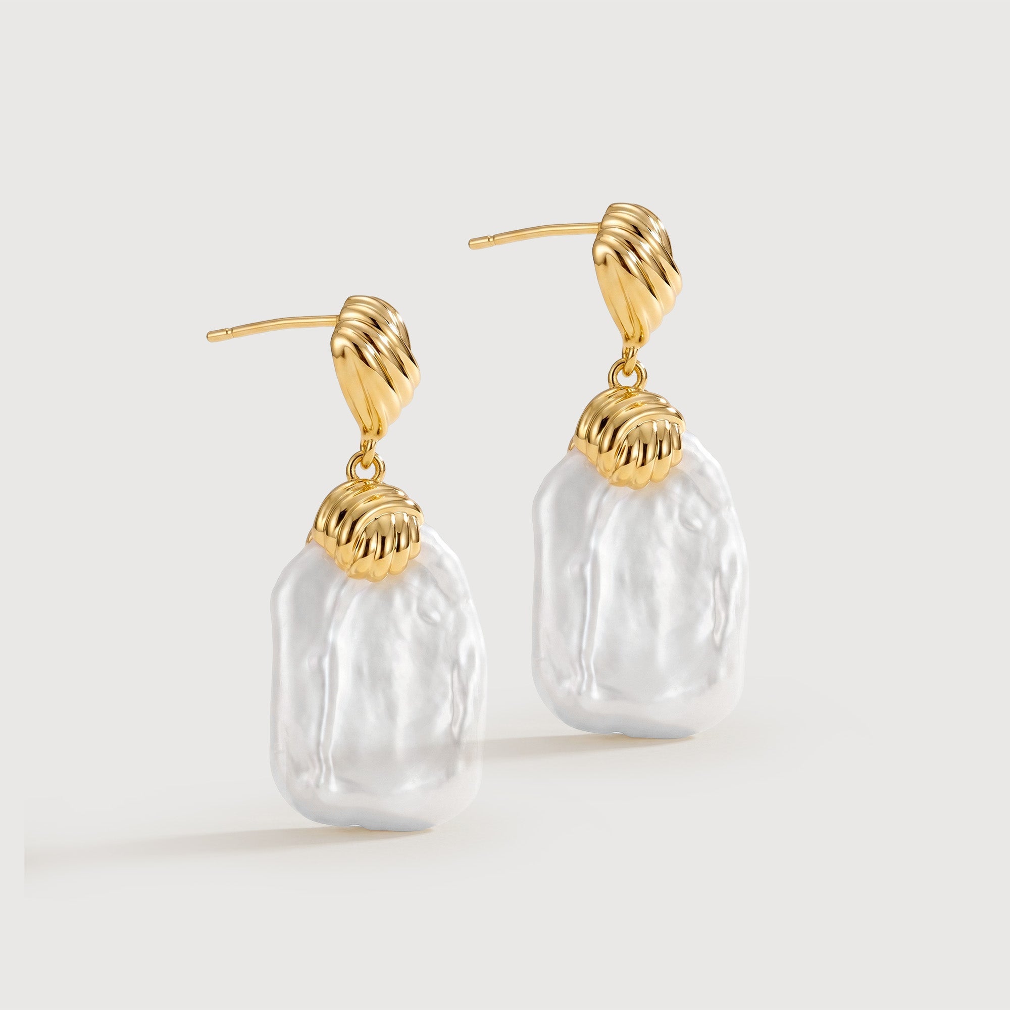 Textured Gold Baroque Pearl Drop Earrings