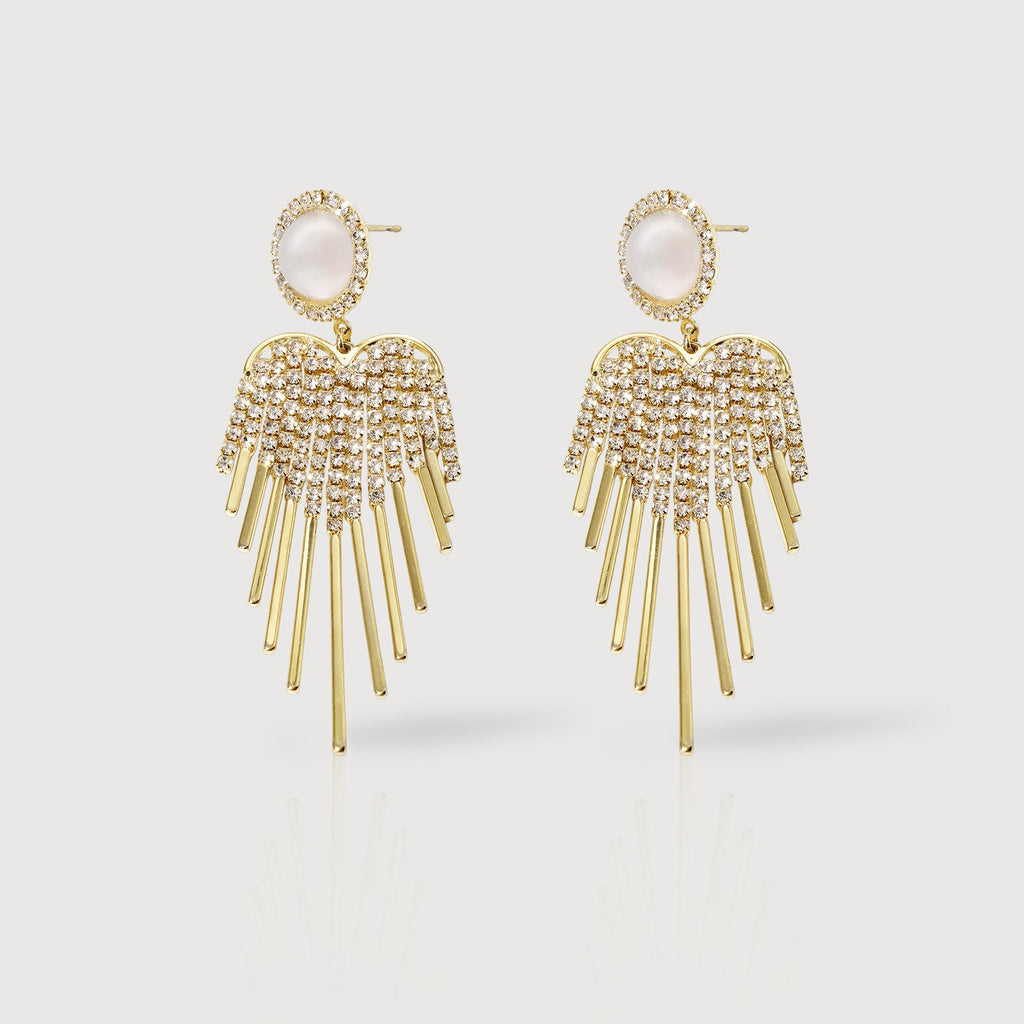 Pearlescent Zircon Wing Fringe Drop Earrings