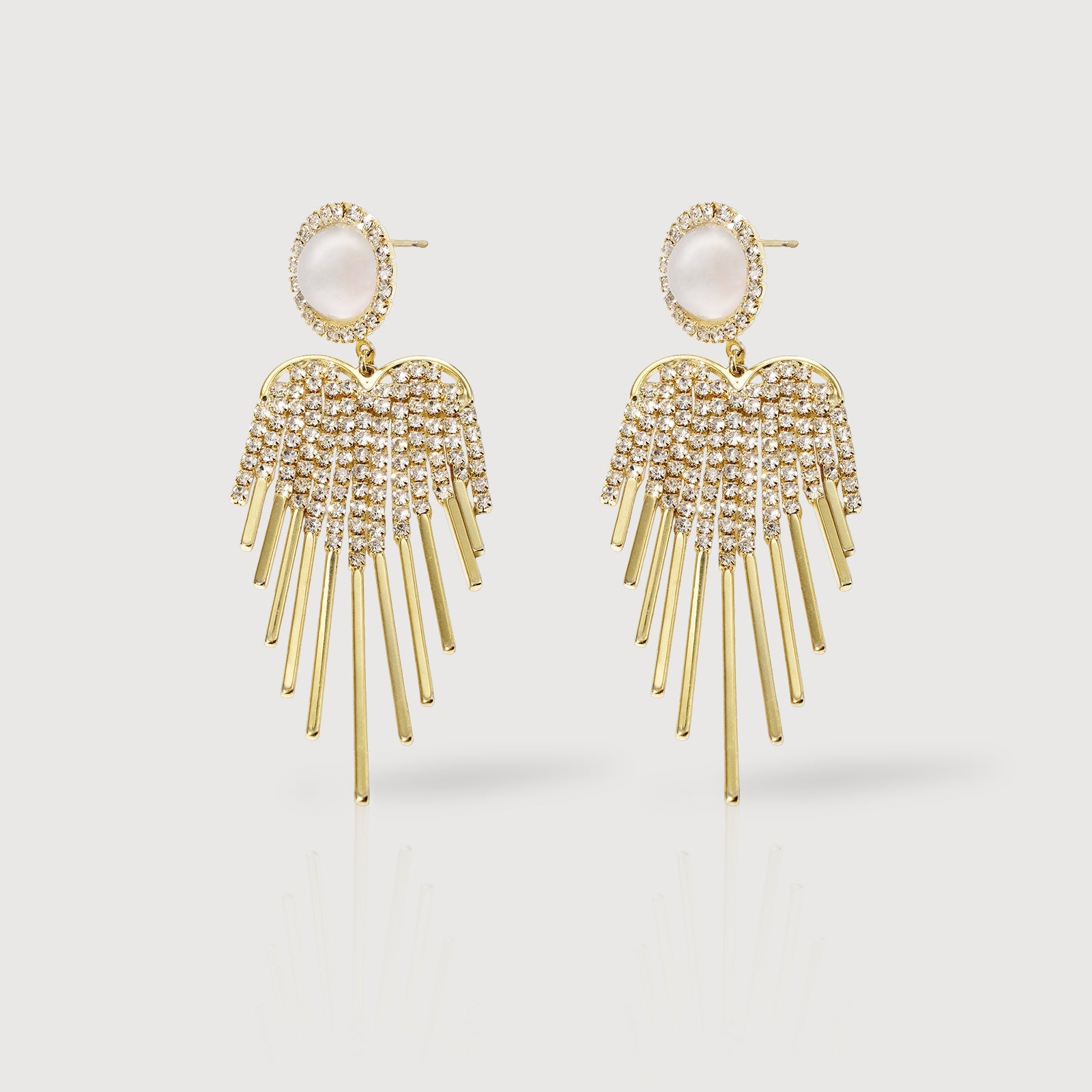 Pearlescent Zircon Wing Fringe Drop Earrings