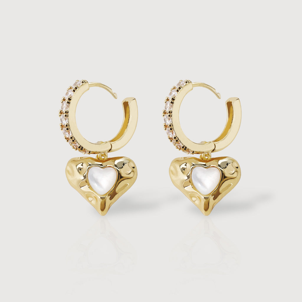Pearl-Effect Heart Zirconia Hoop Earrings
