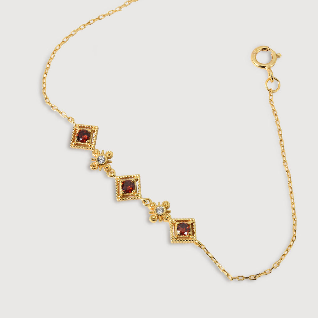 Garnet-Red Zirconia S925 Silver Chain Bracelet