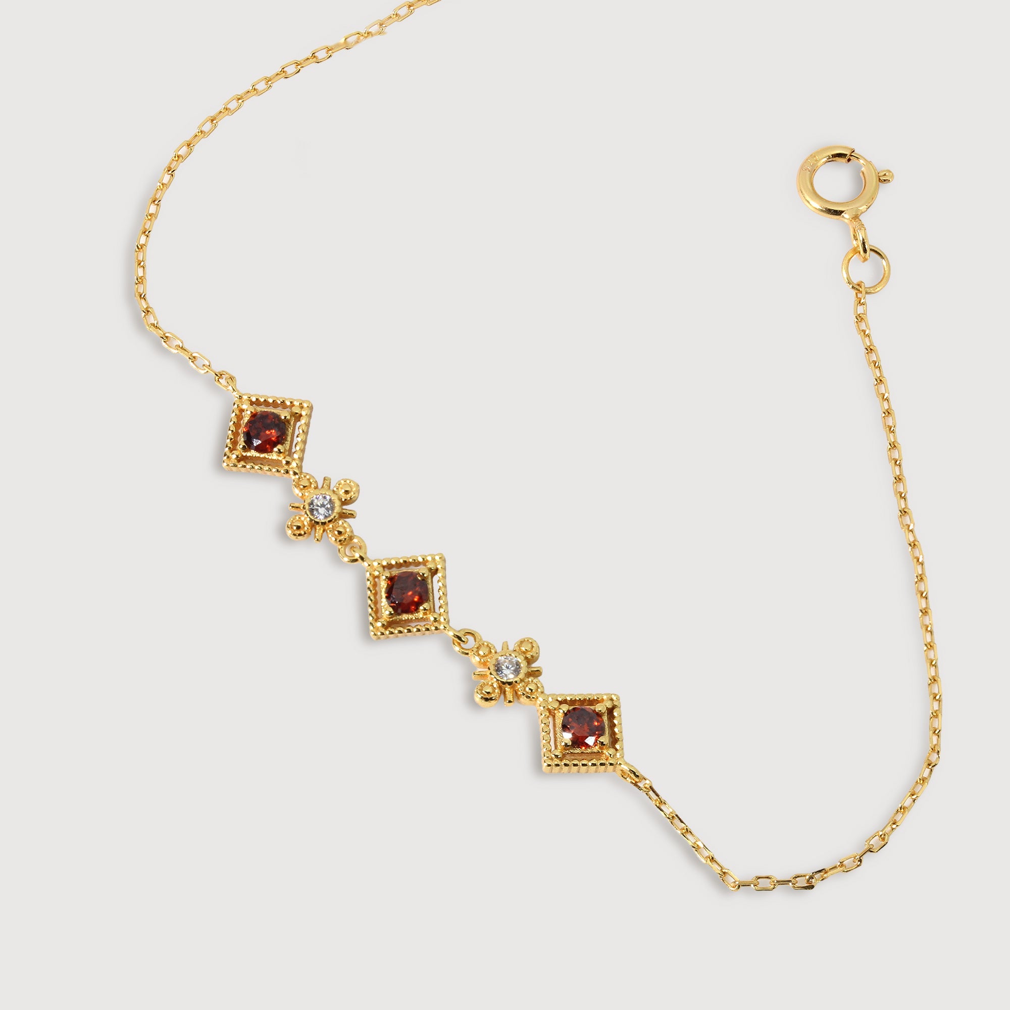 Garnet-Red Zirconia S925 Silver Chain Bracelet