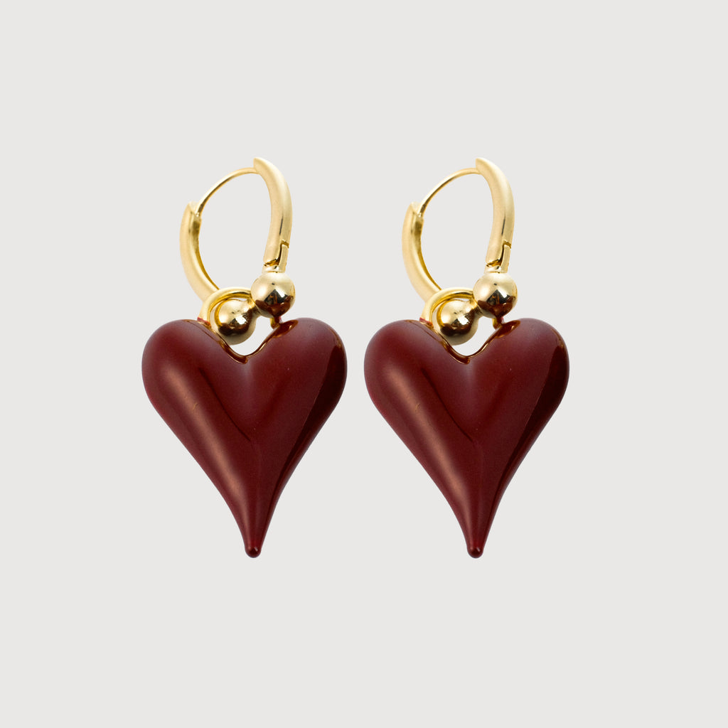 Gold-Tone Glossy Heart Drop Hoop Earrings