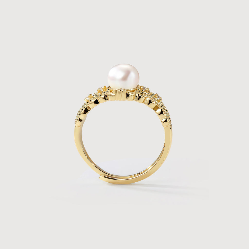 Pearl Filigree 18K Gold-Plated Copper Ring