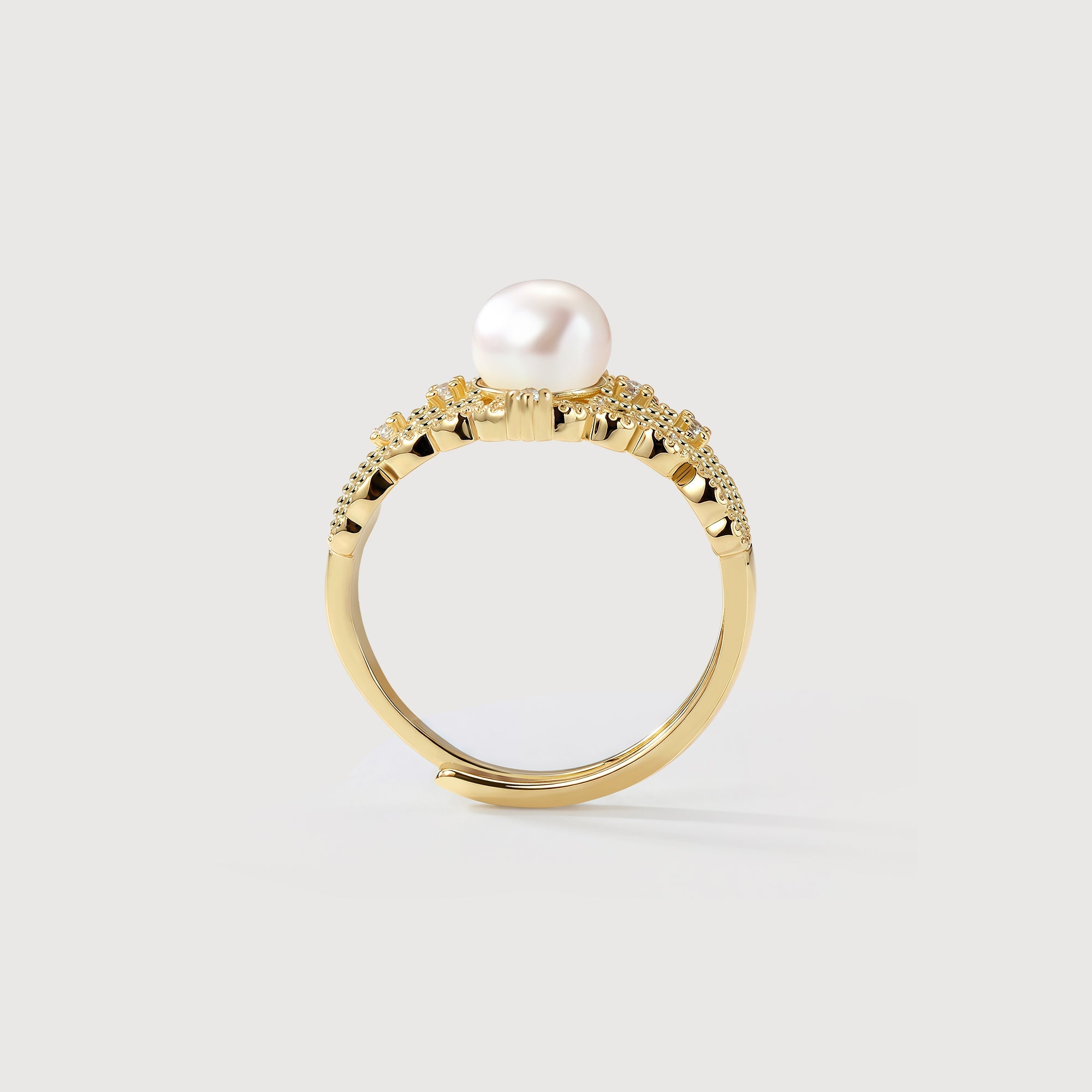 Pearl Filigree 18K Gold-Plated Copper Ring