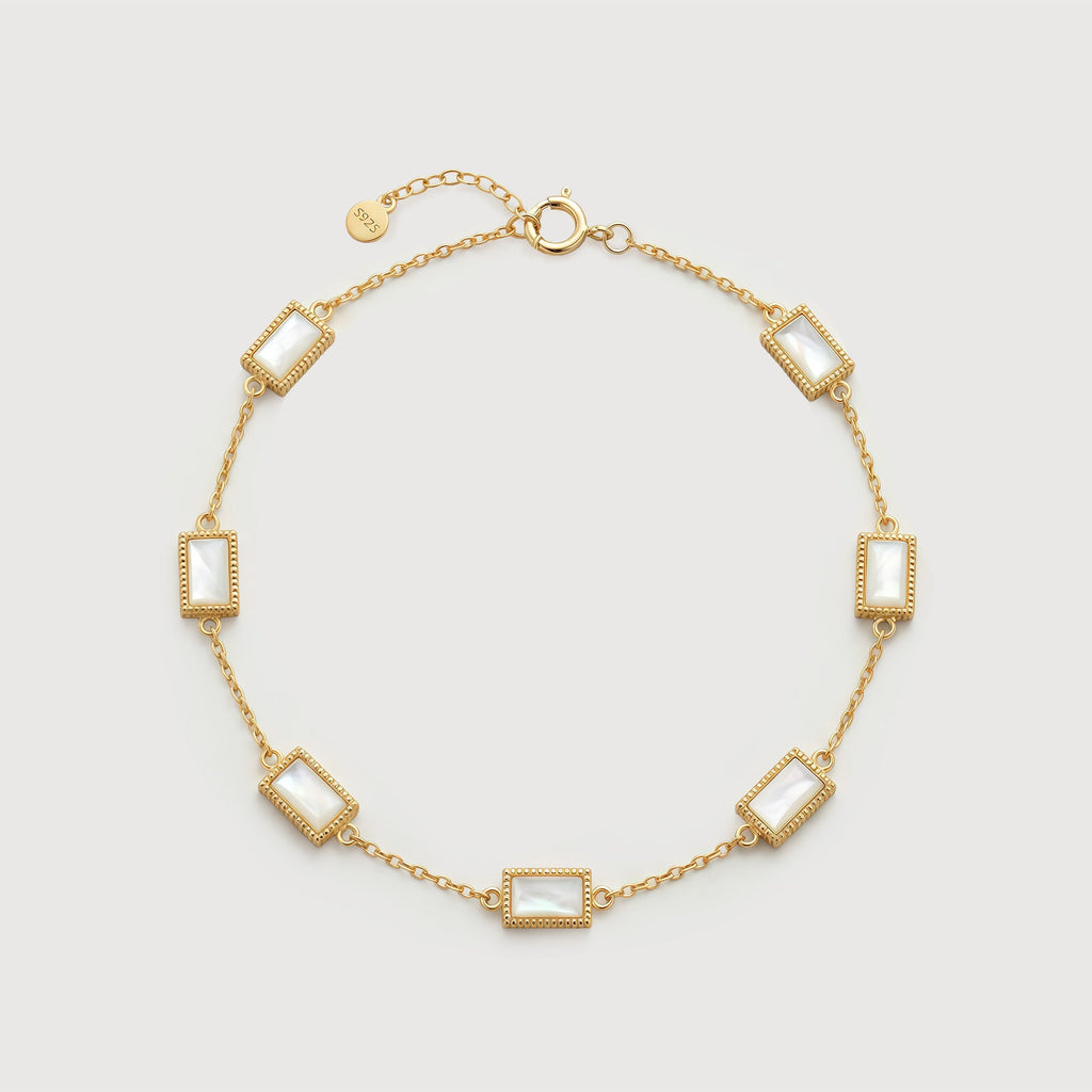 Gold-Tone S925 Silver Rectangular Inlay Bracelet