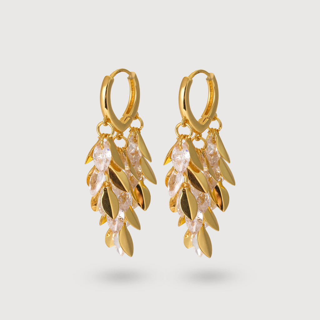 Faceted Leaf Cascade Hoop Earrings