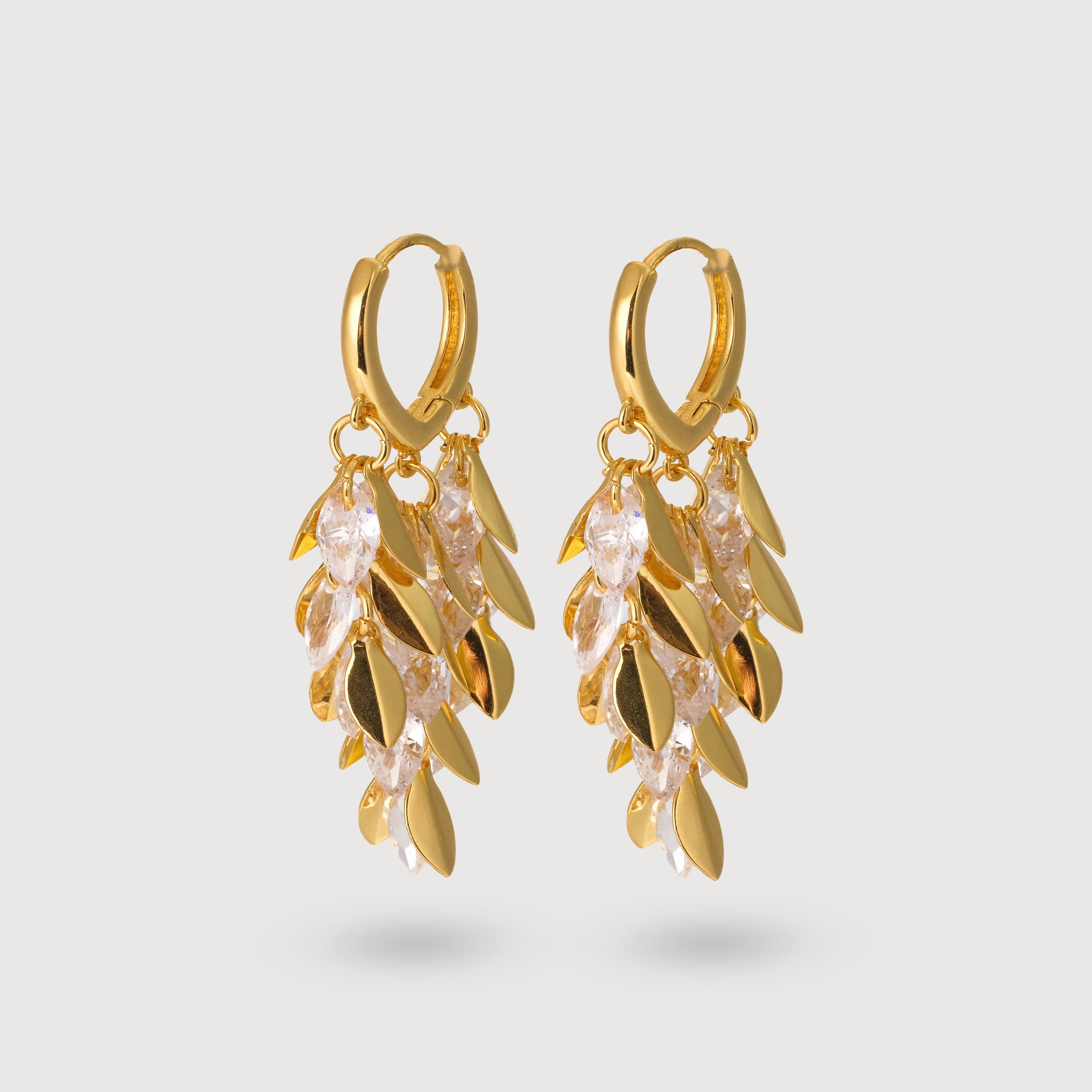 Faceted Leaf Cascade Hoop Earrings