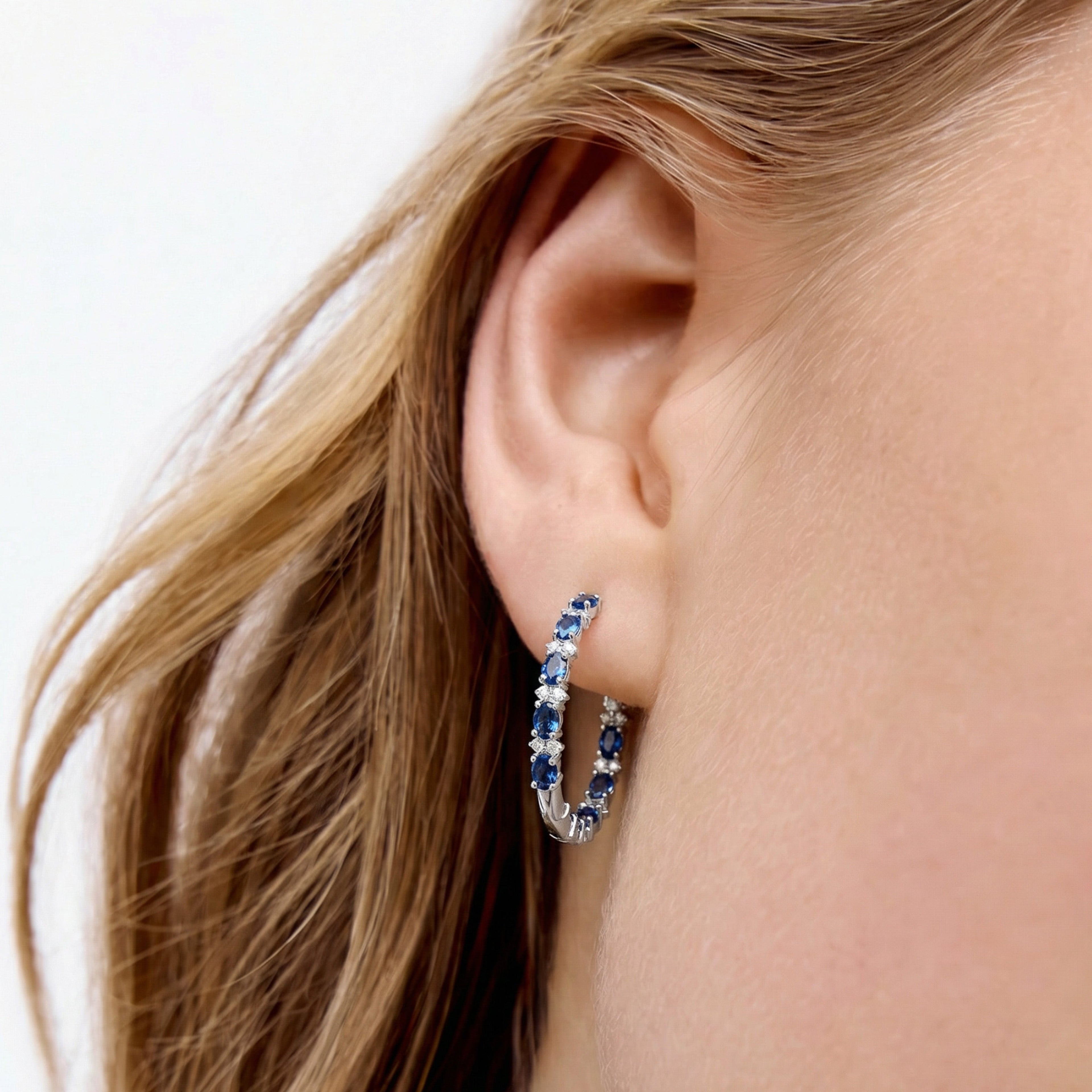 Blue Zircon Silver-Tone Hoop Earrings