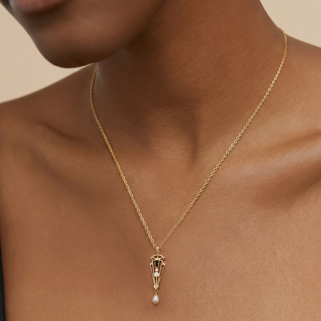 14K Gold Plated Art Deco Pendant Charm