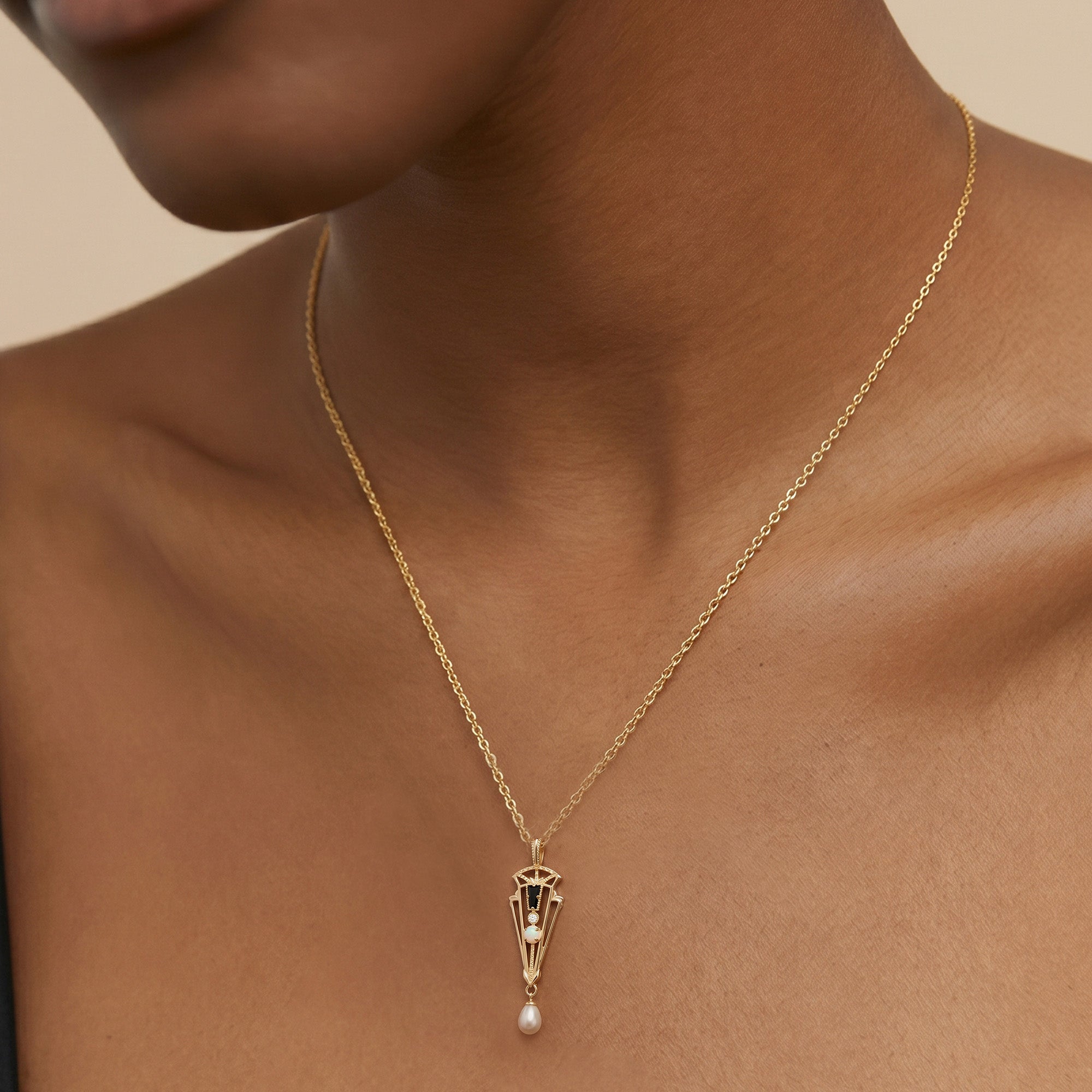 14K Gold Plated Art Deco Pendant Charm