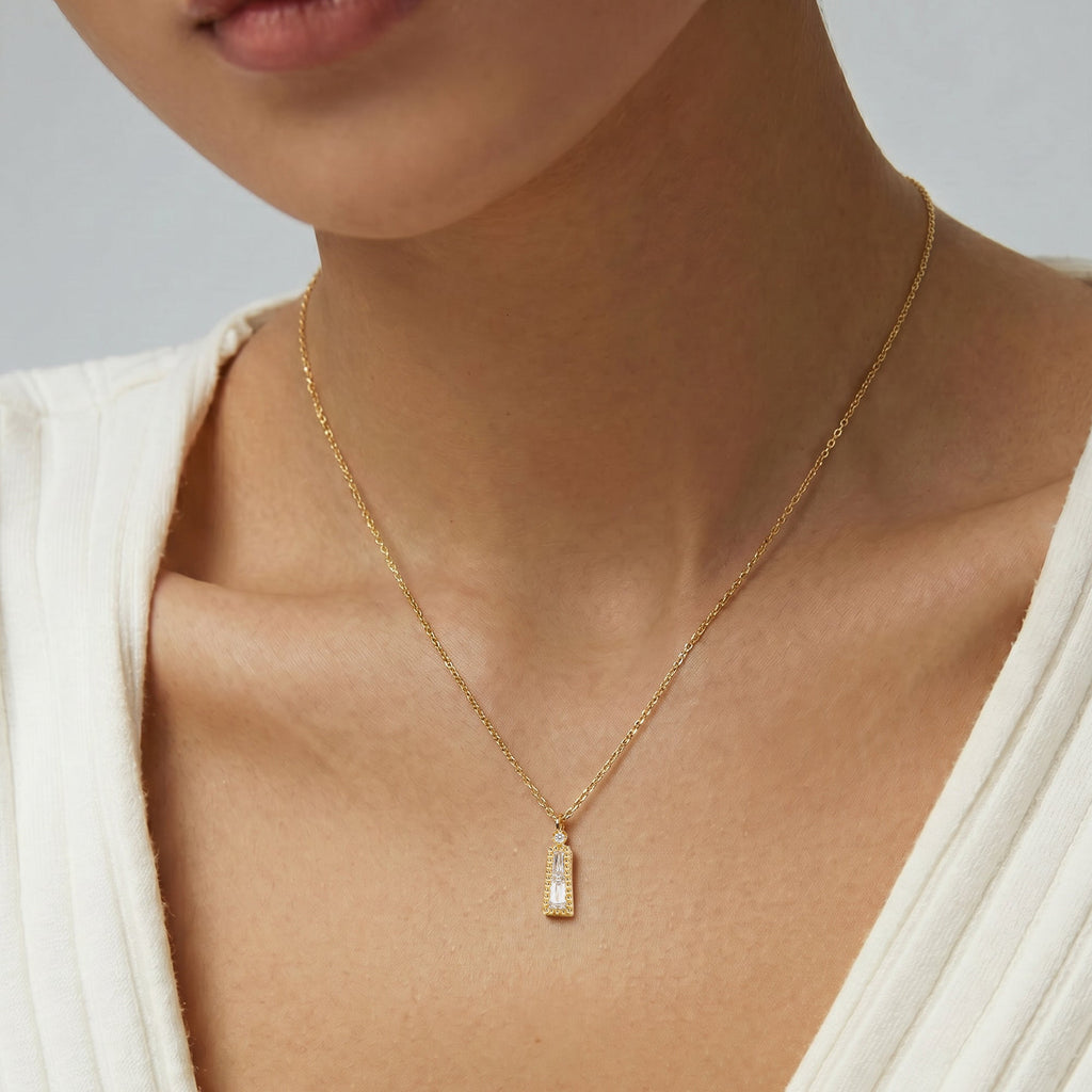 Gold-Plated Sterling Silver Bar Pendant Necklace