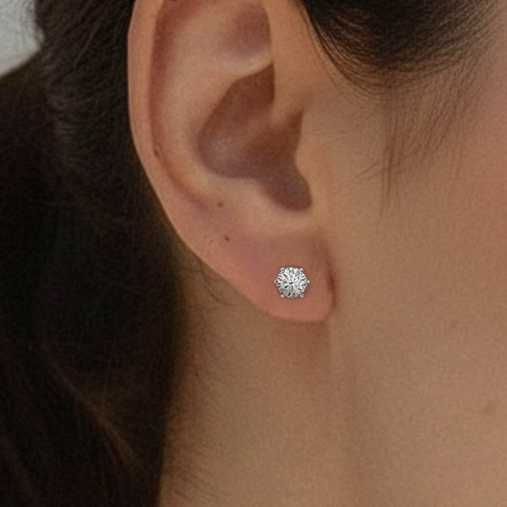 5A CZ Six-Prong Solitaire Stud Earrings