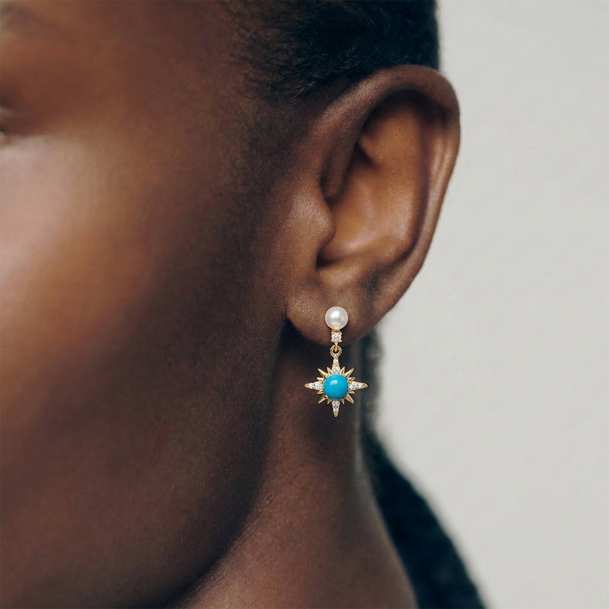 Pearl Blue Starburst Drop Earrings