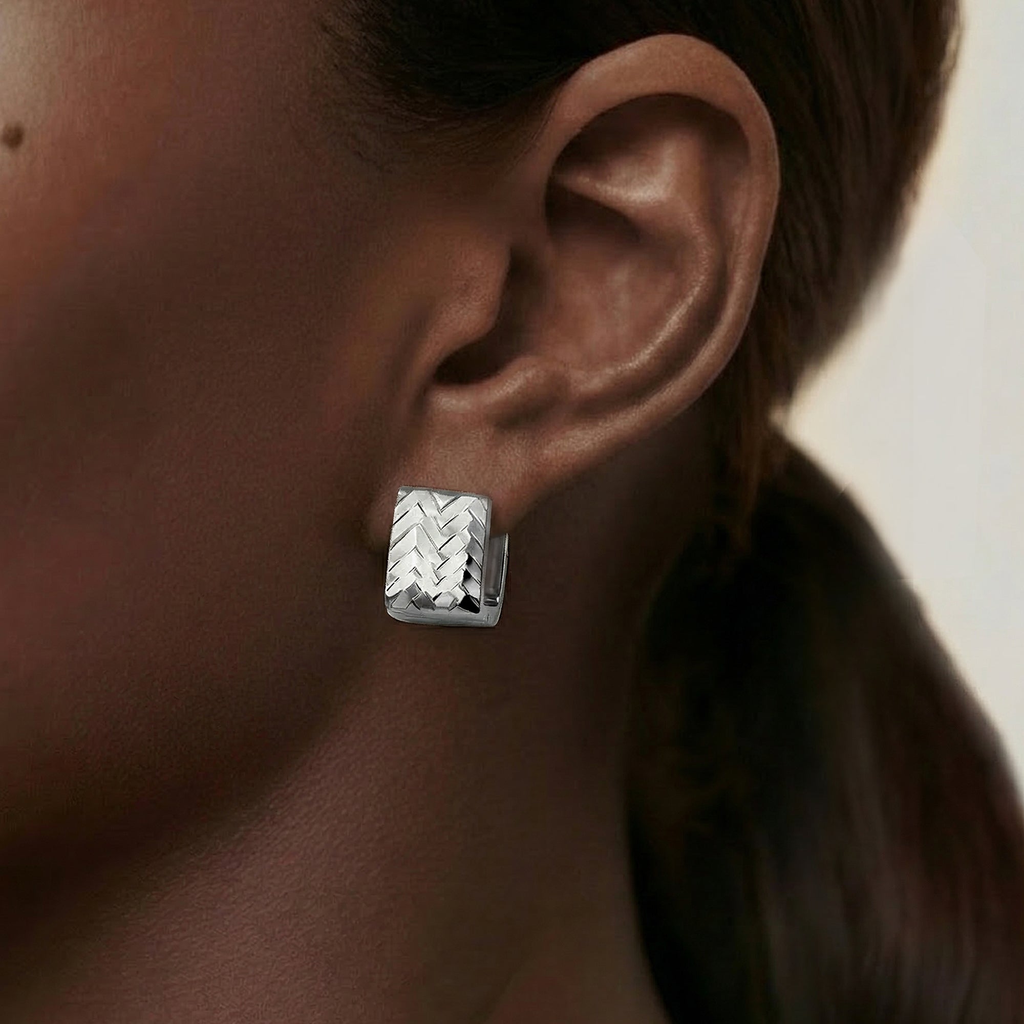 Woven Texture Rectangular Huggie Earrings