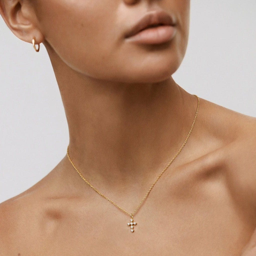 14K Gold-Plated S925 Clear Cross Necklace