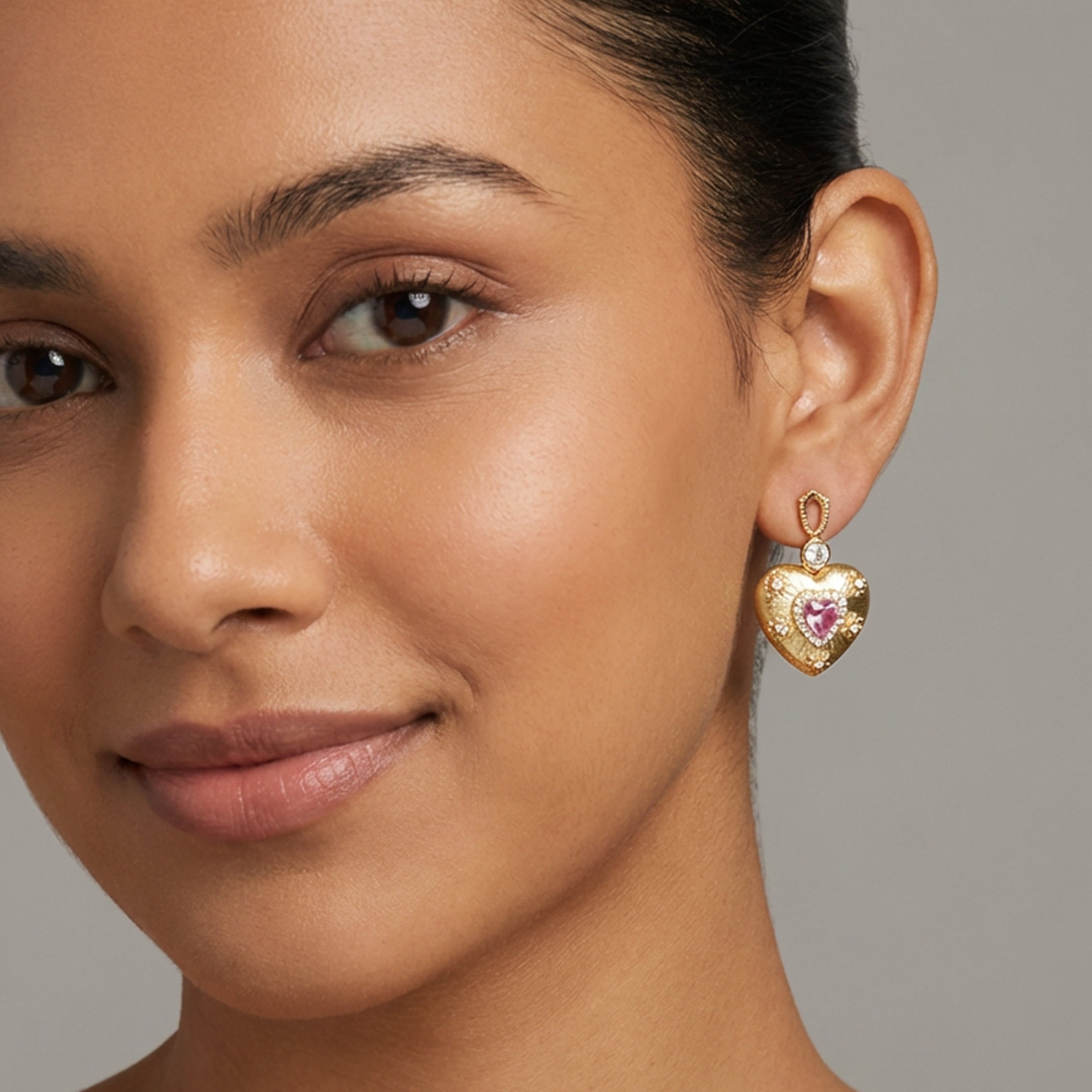 Pink Heart Zirconia Drop Earrings