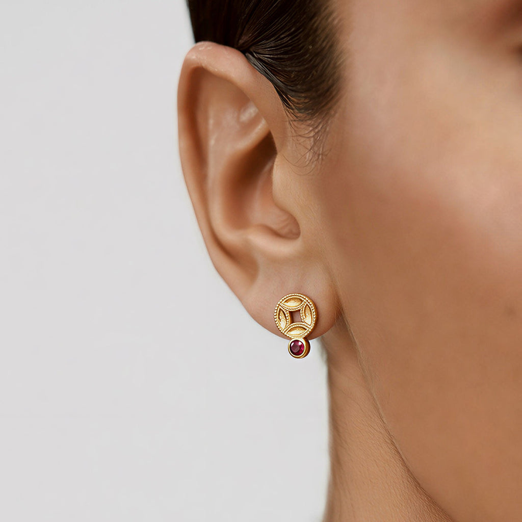 Asymmetric Rocking Horse Coin Stud Earrings