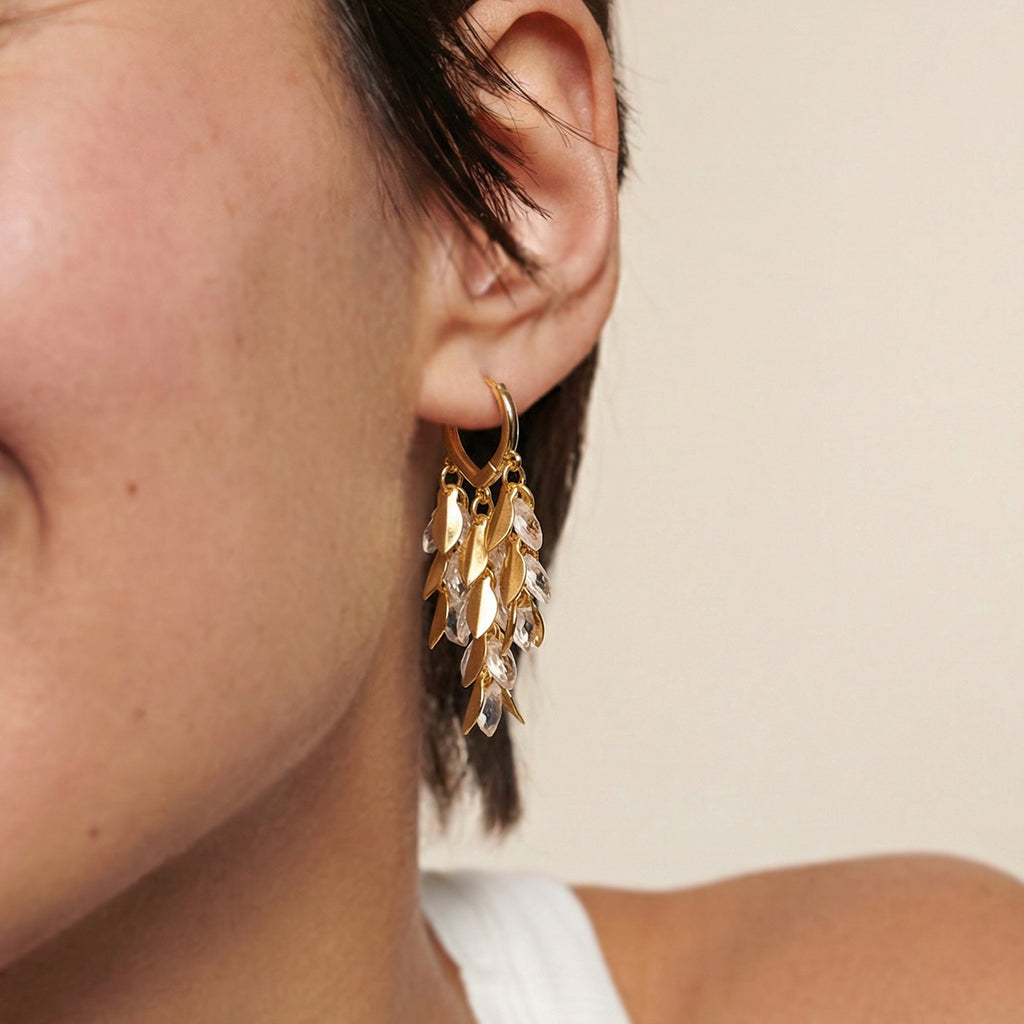 Faceted Leaf Cascade Hoop Earrings