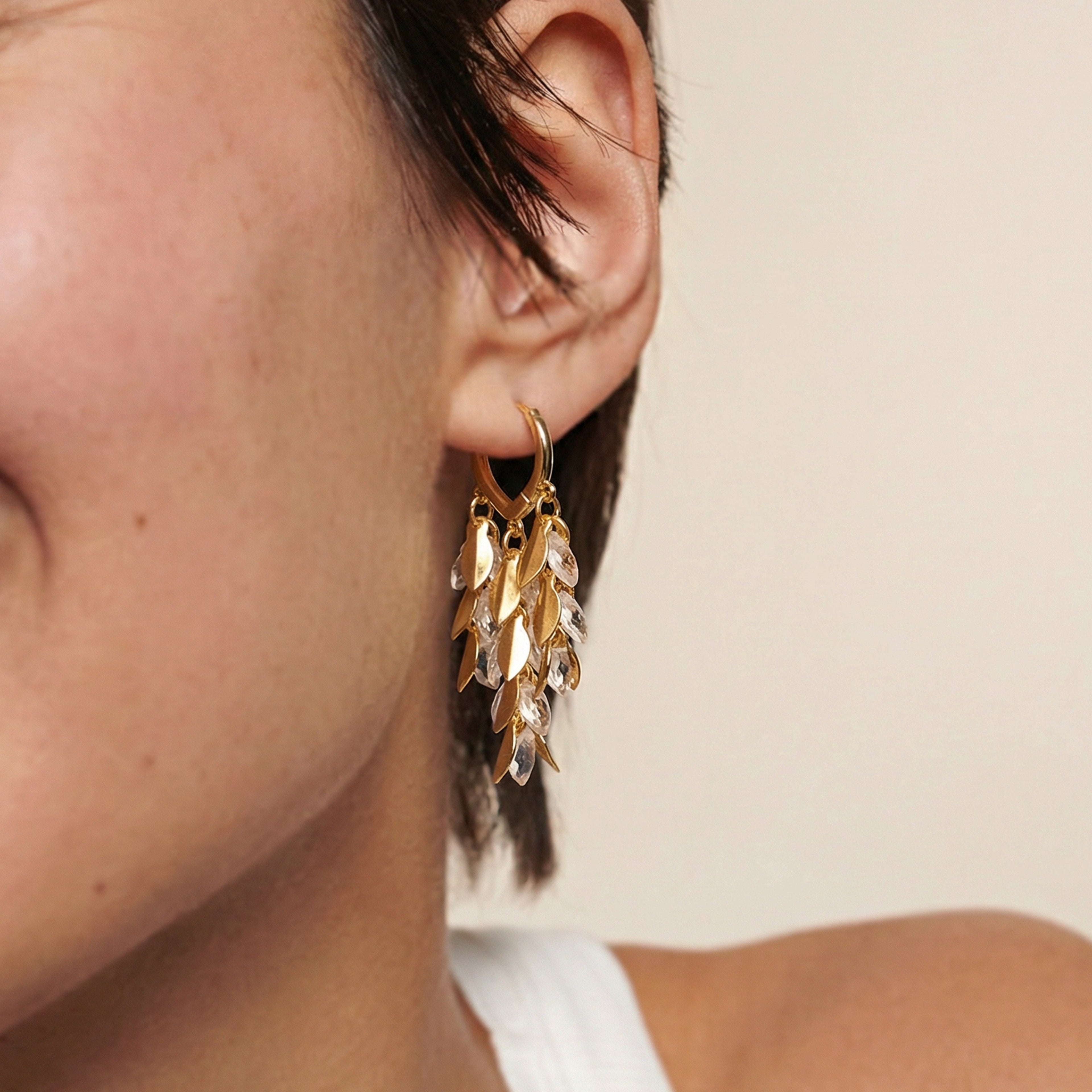 Faceted Leaf Cascade Hoop Earrings