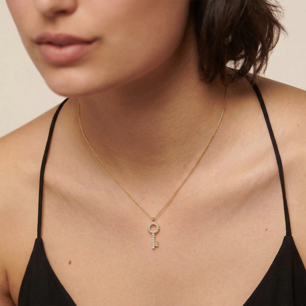 Pavé Key Pendant Sterling Silver Necklace