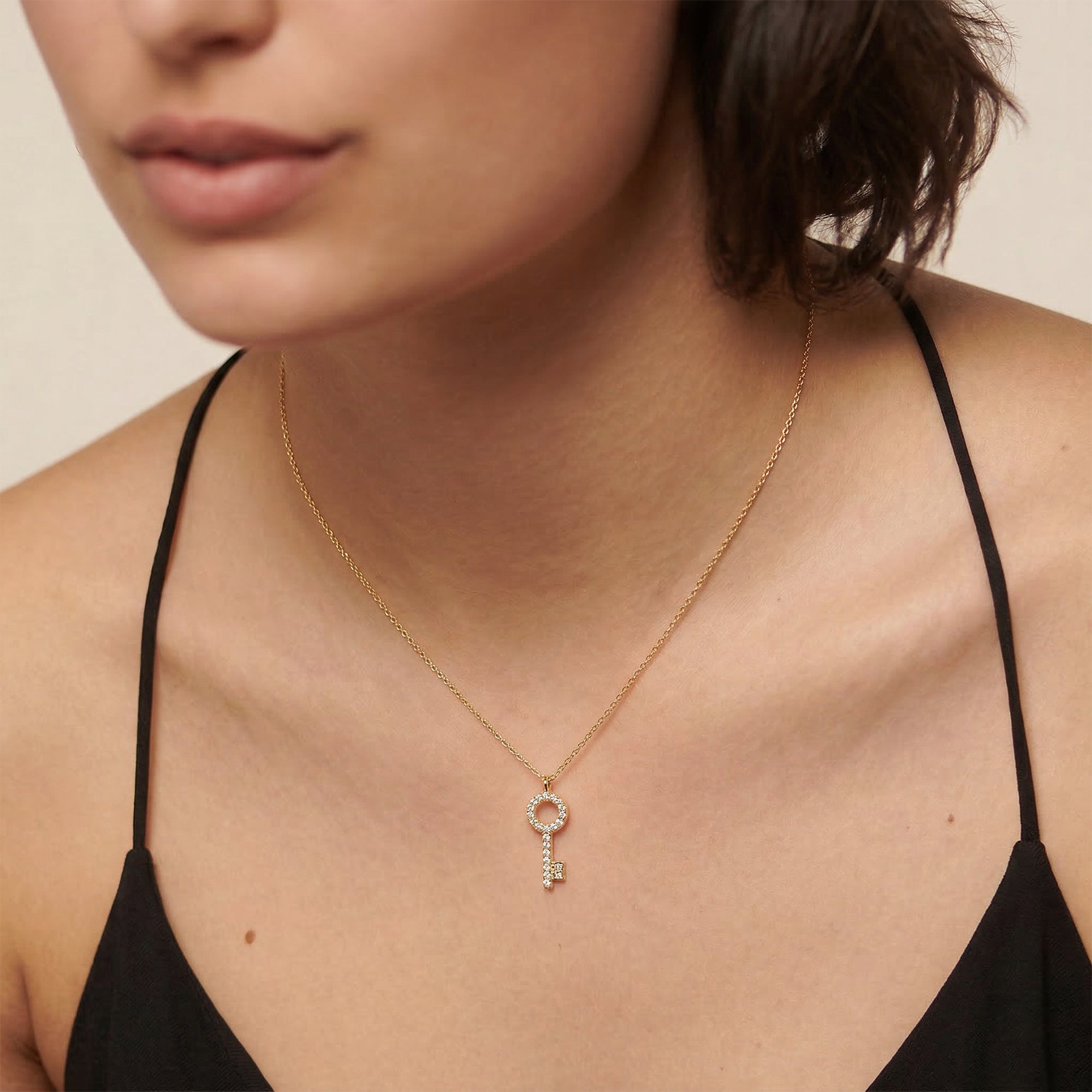 Pavé Key Pendant Sterling Silver Necklace