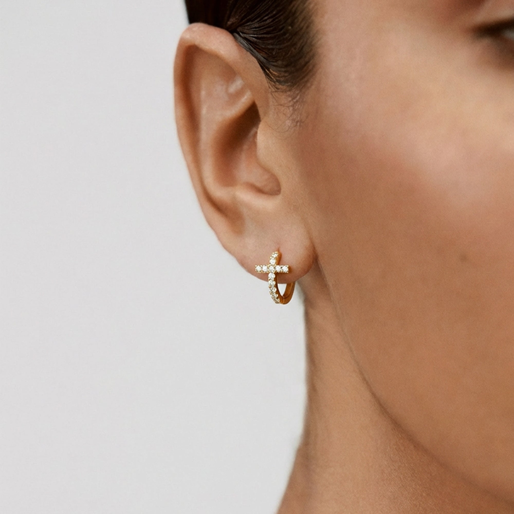 Cubic Zirconia Cross Huggie Earrings