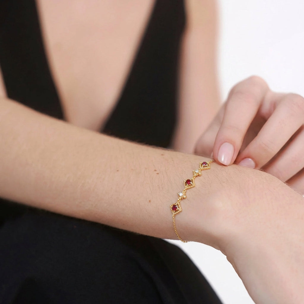 Garnet-Red Zirconia S925 Silver Chain Bracelet