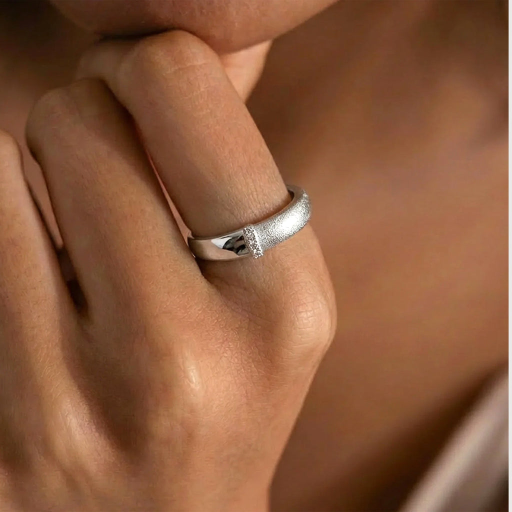 Textured Zircon S925 Silver Open Ring