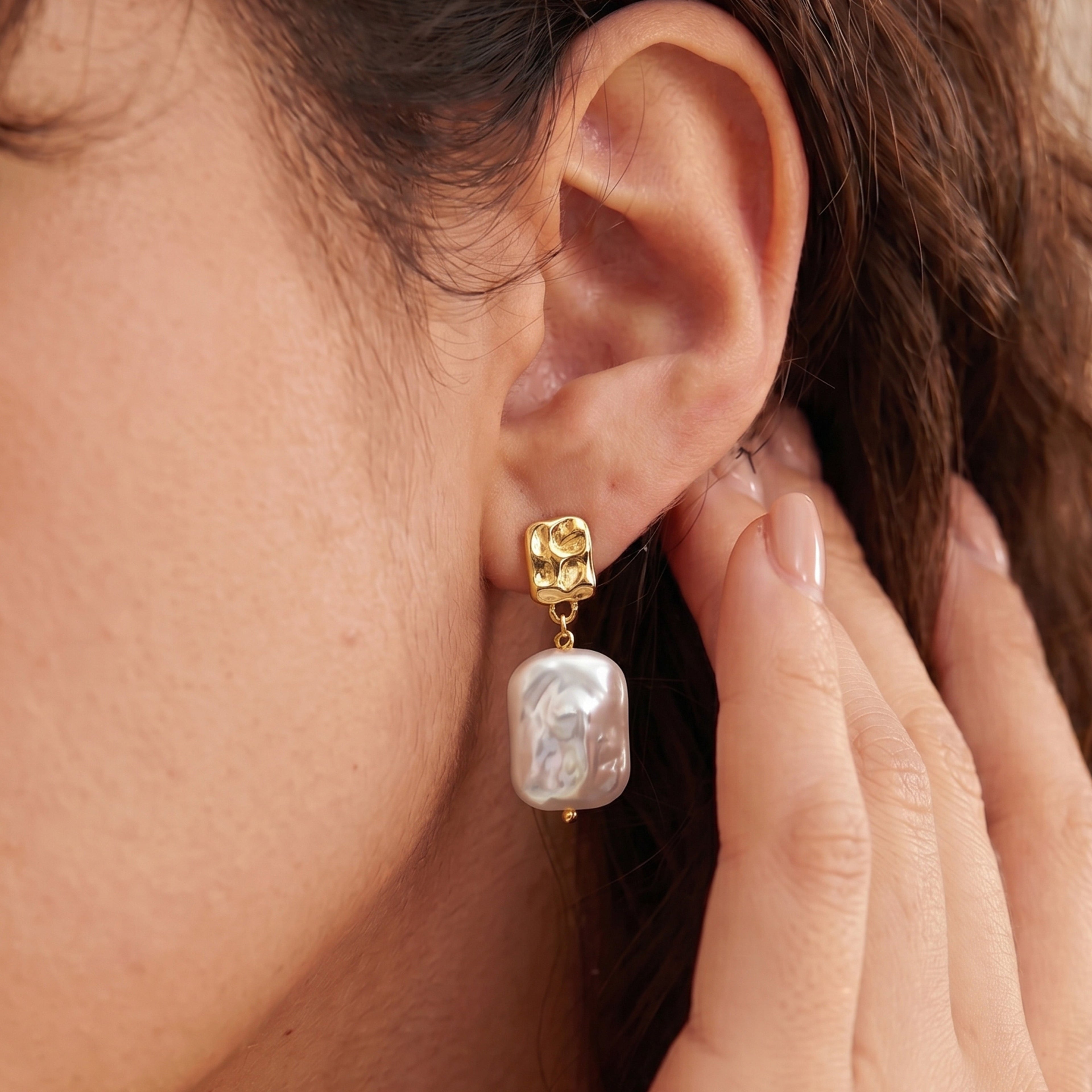 Gold Baroque Pearl Drop Earrings